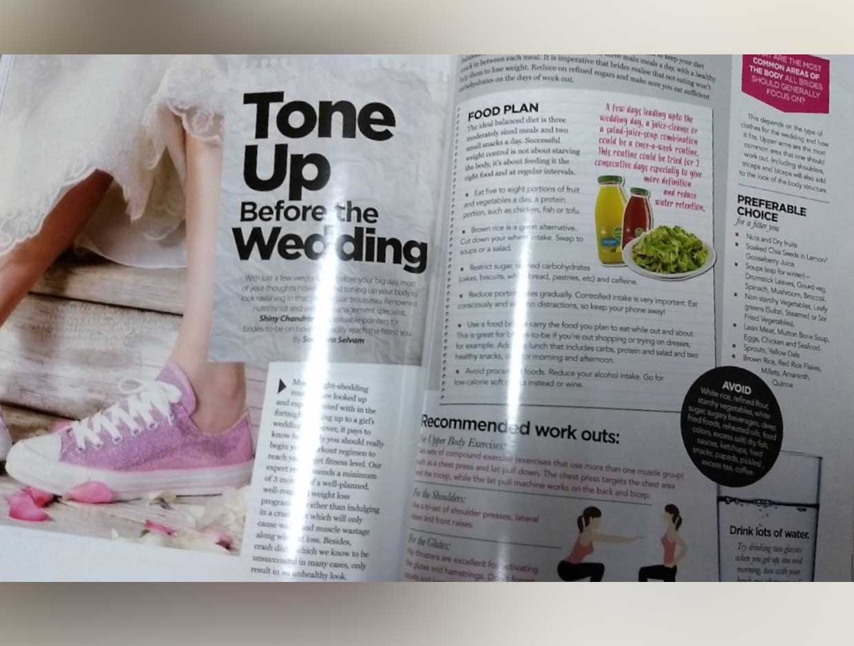 Tone up Before Wedding — published feature involving Shiny Surendran