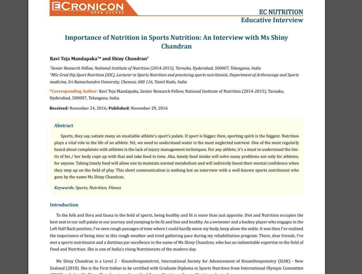 E-Cronicon — published feature involving Shiny Surendran