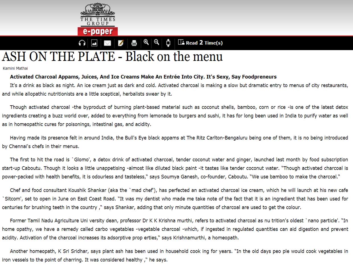 Ash on the plate — published feature involving Shiny Surendran