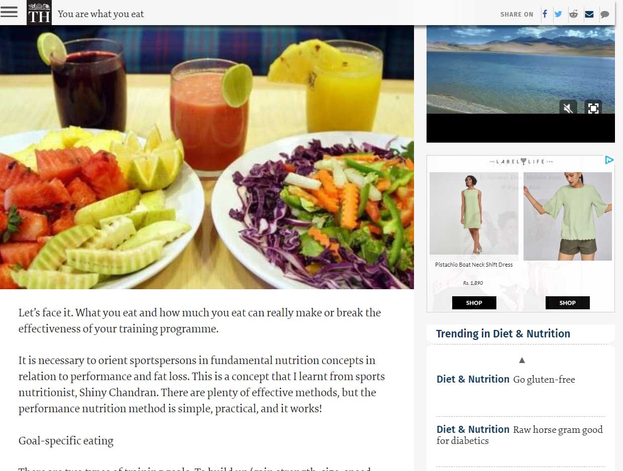 You are what you eat — published feature involving Shiny Surendran